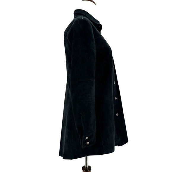 Roncarati Womens 0/2 Shirt Jacket Leather Suede Black Button Collared Western Bo - Picture 5 of 11